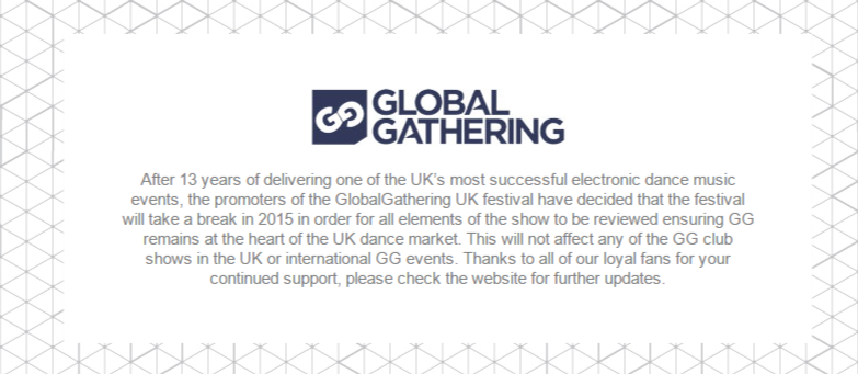 Global Gathering UK 2015 отменен!